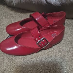 Women’s Red Mary Jane Buckle Flats